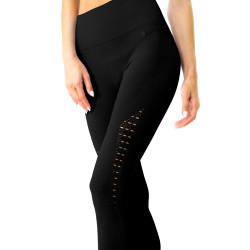 Mesh Seamless Legging with Ribbing Detail - Black Mesh Seamless Legging with Ribbing Detail - Black