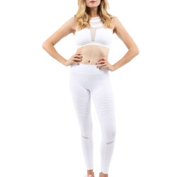 Athletique Low-Waisted Ribbed Leggings With Hidden Pocket and Mesh Panels - White