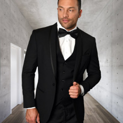 Statement Clothing CAESAR-BLACK-36S 3 Piece Caesar Flat Front Pants with Matching Bow Tie&#44; Black - Size 36S