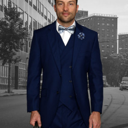 Statement Clothing MESSINA-SAPPHIRE-50R 3 Piece Messina Pleated Pants with Double Breasted Vest&#44; Sapphire - Size 50R