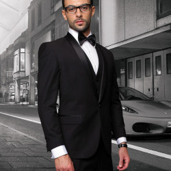 Statement Clothing TUX-SH-BLACK-40S 3 Piece TUX-SH Flat Front Pants Shawl Lapel Tuxedo Suit&#44; Black - Size 40S