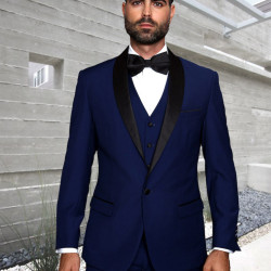 Statement Clothing TUX-SH-SAPPHIRE-42S 3 Piece TUX-SH Flat Front Pants Shawl Lapel Tuxedo Suit&#44; Sapphire - Size 42S