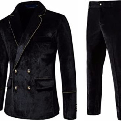Men's 2 Piece Velvet Suits Classic Solid Color Suit Jacket Pants Slim Fit Double Breasted Tuxedo for Prom Men's 2 Piece Velvet Suits Classic Solid Color Suit Jacket Pants Slim Fit Double Breasted Tuxedo for Prom