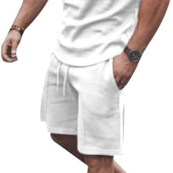 Men's 2 Piece Short Sets Outfits Round Collar Suit Solid Color Casual Track Suits Men's 2 Piece Short Sets Outfits Round Collar Suit Solid Color Casual Track Suits