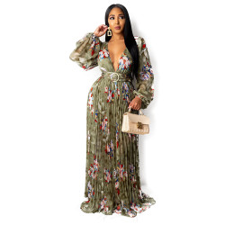 Women's Summer Sexy Big V-Neck Printed Long Skirt,Pleated Long Skirt Women's Summer Sexy Big V-Neck Printed Long Skirt,Pleated Long Skirt