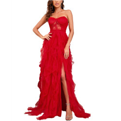 Women Evening Dress Trailing Ball Gown Plus Size S-5XL Sexy Tube Top Slit Hem Lace Tulle Dress Slim Fit Classic Black Red Spring Summer Autumn Women Evening Dress Trailing Ball Gown Plus Size S-5XL Sexy Tube Top Slit Hem Lace Tulle Dress Slim Fit Classic Black Red Spring Summer Autumn