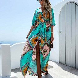 Boho Beach Dress Sexy V-Neck High Slit Long Dress Boho Beach Dress Sexy V-Neck High Slit Long Dress
