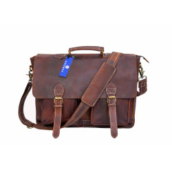 Anuent Handmade Brown Leather Laptop Bag With 2 Pockets.
