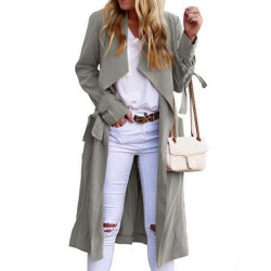 Long Trench Women Solid Color Long Sleeves Overcoat with Belt Prevent