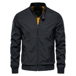 Aiopeson Solid Color Baseball Jacket Men Casual Stand Collar Bomber Aiopeson Solid Color Baseball Jacket Men Casual Stand Collar Bomber