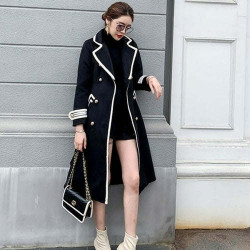 Korean Fashion Wool Coat Women Autumn Winter Thick Warm V Neck Belt