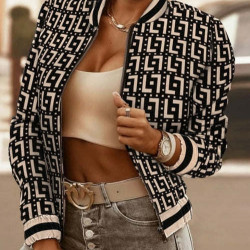 Coat Women Jacket Fashion Geometric Print Long Top