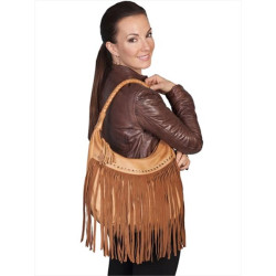 Scully B71-HB-ONE 100 Percent Leather Handbag With Studded Flap And Fringe&#44; Brown