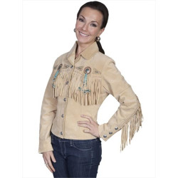 Scully L152-127-XL Ladies Fringe & Beaded Leather Jacket - Chamois Boar Suede&#44; XL